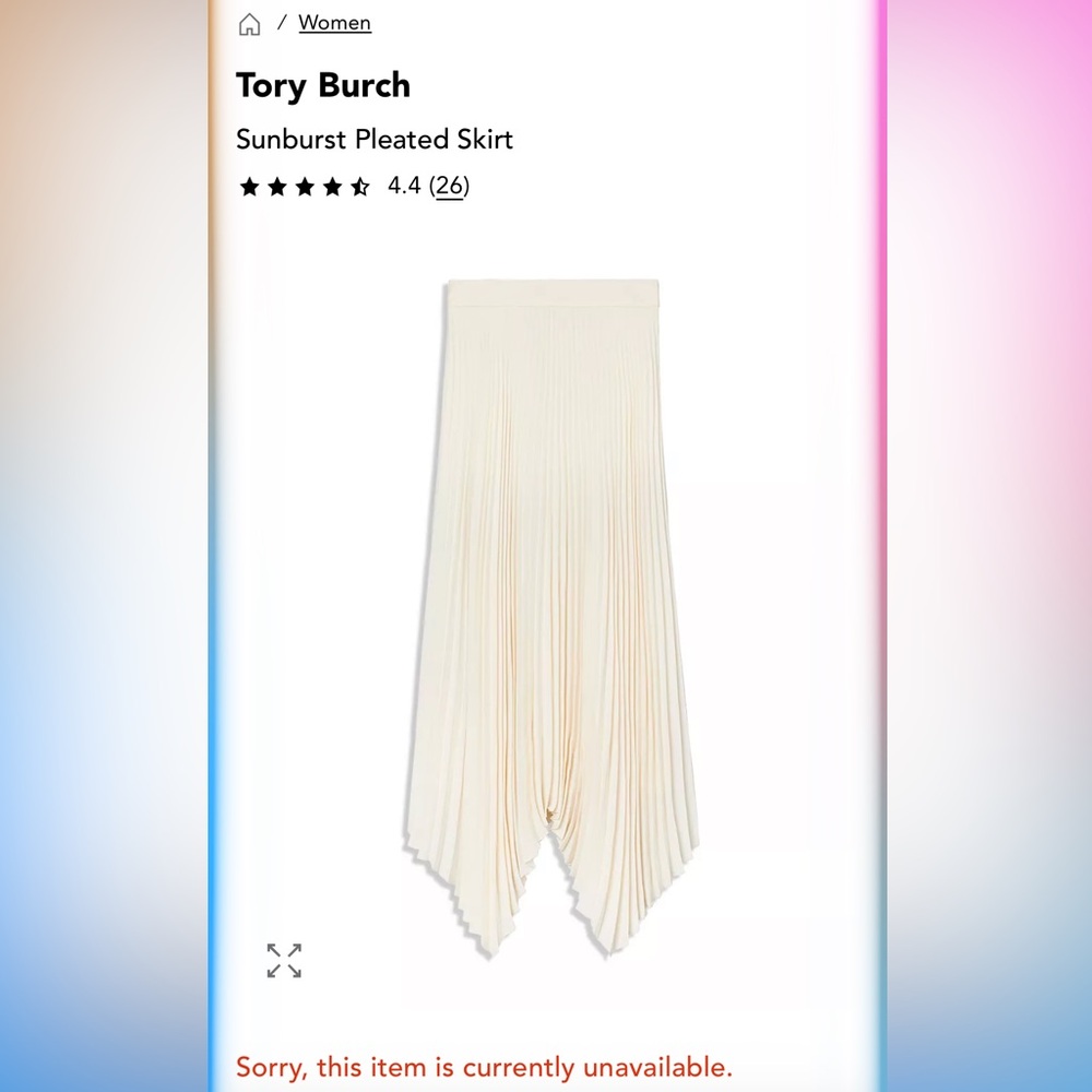 Tory Burch Sunburst Cream Asymmetrical Pleated Skirt